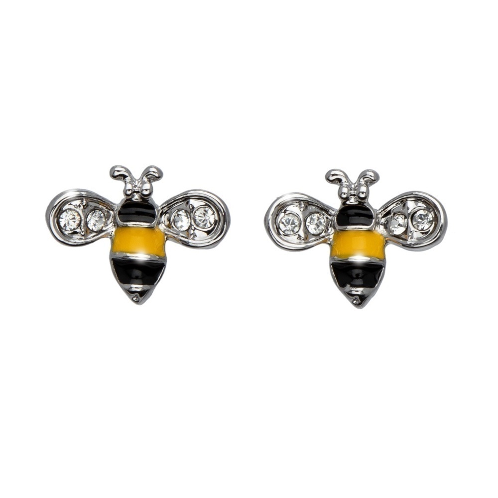Yellow Cute As Can Bee Stud Earrings With Swarovski Crystals